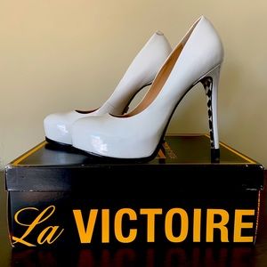 White patent leather heels